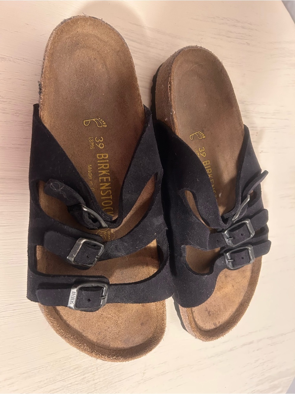 Birkenstock Black Suede Triple-Buckle Slide Sandals - Picture 3 of 4